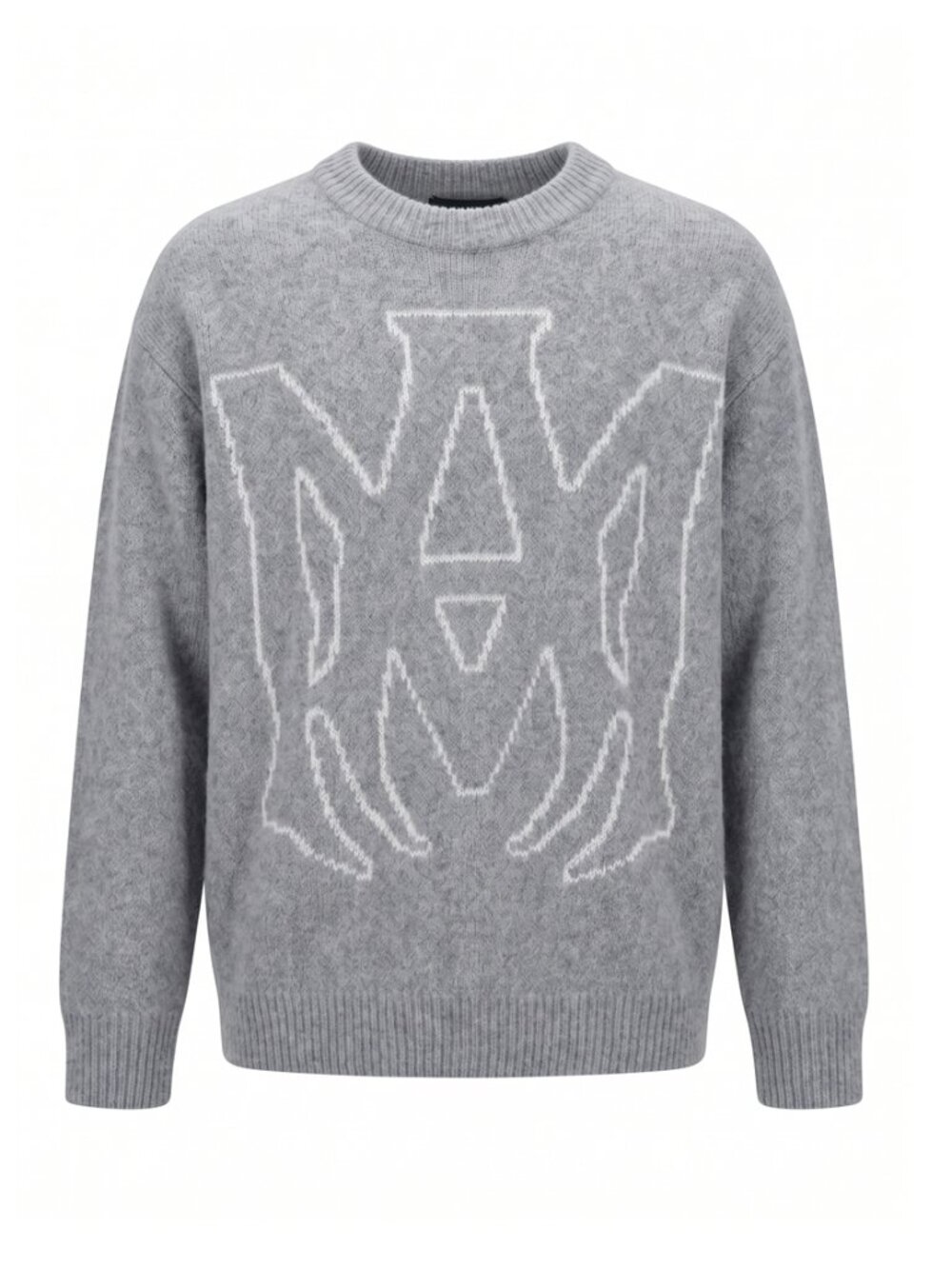 AMIRI Heather Gray AM Monogram Crewneck Knit Sweater